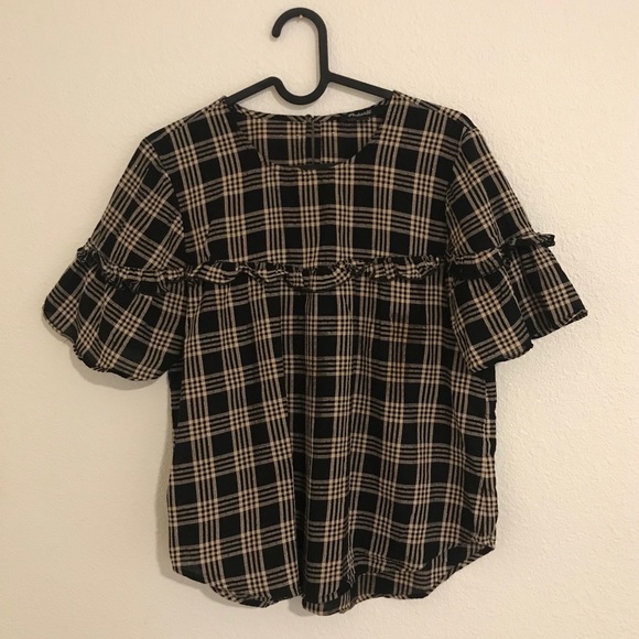 Madewell Ruffle-Yoke Top in Metallic Plaid - Picture 1 of 5